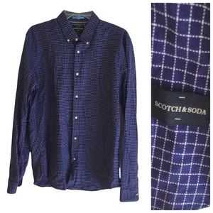 SCOTCH & SODA Off Piste Iron Free Plaid Button Shirt Blue Men’s Sz Large